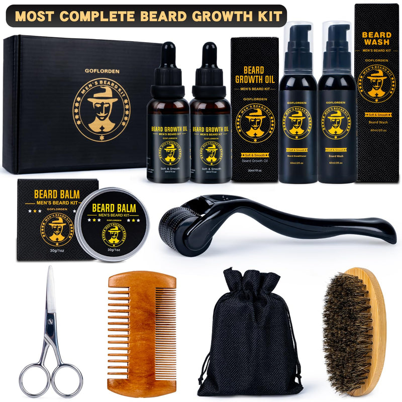 [Australia] - Beard set, beard care set for men, beard growth set with beard roller, pack of 2 beard growth oil, beard shampoo, beard conditioner, beard brush, beard balm, beard comb, scissors, gifts for him menthol 