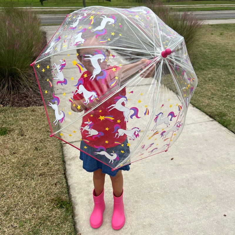 totes Kids Lightweight Dome Canopy Bubble Umbrella with Wind and Rain Protection 38" Canopy UNICORN AND STARS BUBBLE
