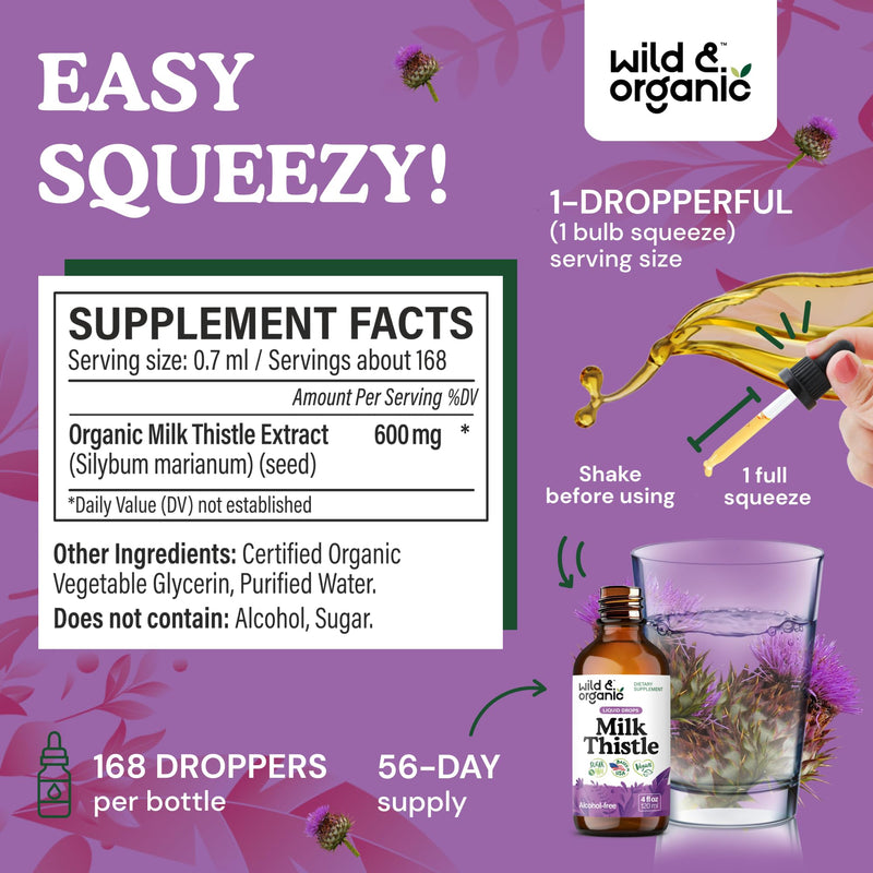 [Australia] - Wild & Organic Milk Thistle Liquid Drops - Liver Cleanse Detox - Silymarin Milk Thistle Supplement for Liver Support - Silybum Marianum Seed Extract Tincture - Vegan, Sugar & Alcohol-Free - 4 fl oz 4 Fl Oz (Pack of 1) 