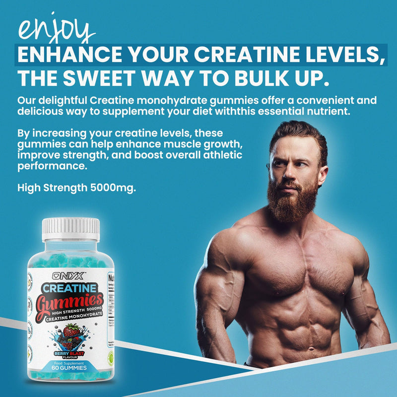 Creatine Monohydrate Gummies 5000mg High Strength Muscle Growth & Recovery Supplements for Men & Women 120 gummys Creatine Monohydrate, Vegan Gym Pre Workout, Berry Blast Flavour (120 Gummies) 2