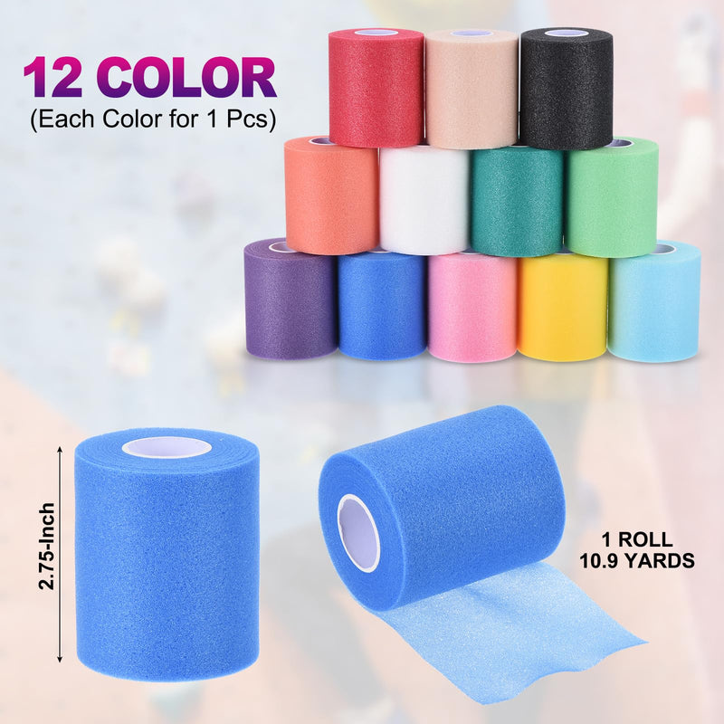 PATIKIL 12 Pack Foam Sports Pre-Wrap Athletic Tape Sports Elastic Wrap 10 Yard Breathable Bandage Rolls Tennis Racquet Grip Tape Cushion Wrap for Hair Ankles Wrist, 12 Colors