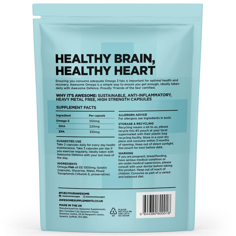 Awesome Supplements - Awesome Health - Omega - Pure Fish Oil - Support Heart Health & Brain Function -Heavy Metal Free - 90 Capsules