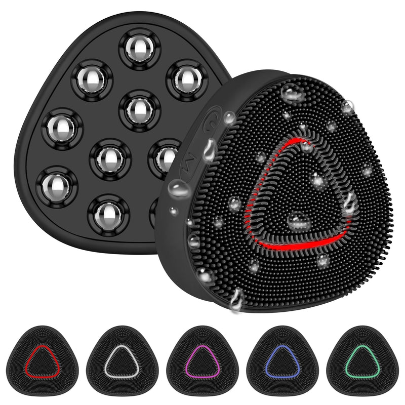 Silicone Face Scrubber + Ice Roller Balls for Face,2 in 1 Electric Face Body Cleansing Brush/with Lights/Microcurrent/Dry-Cleansing/Massage, Daily Skin Care for Lift & Tighten & DePuff