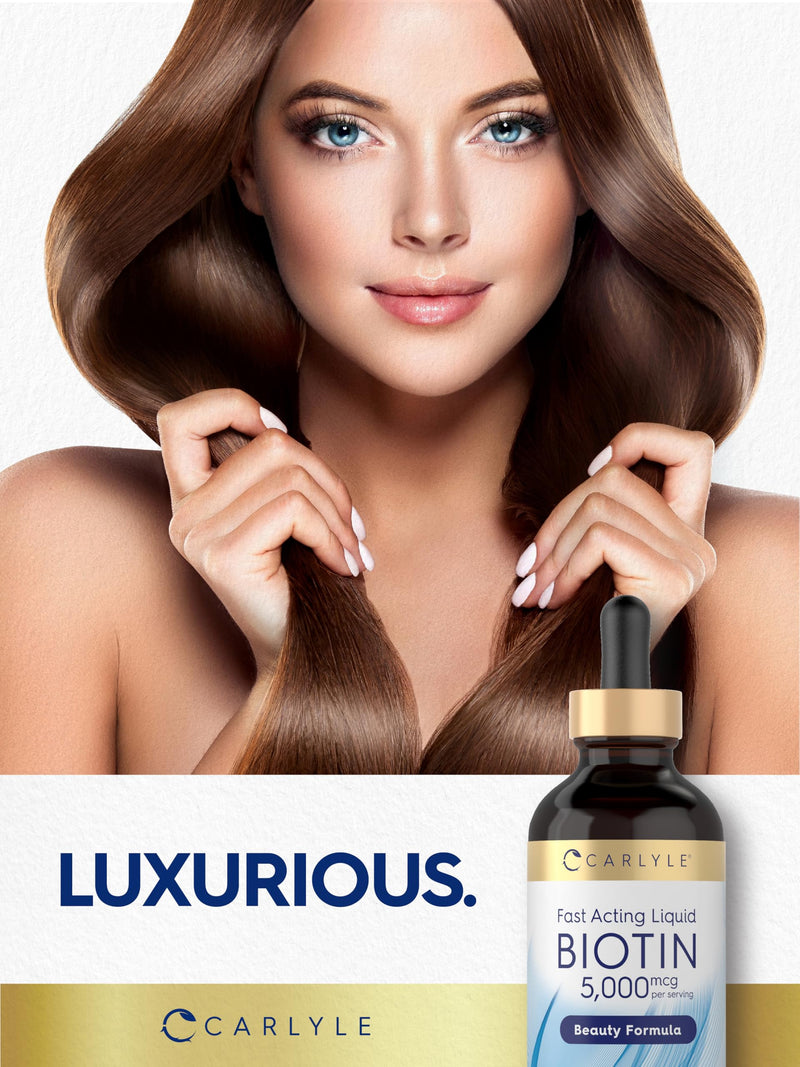 Carlyle Biotin 5000mcg Liquid Drops | 4 fl oz | for Women and Men | Berry Flavor | Beauty Formula | Vegetarian, Non-GMO & Gluten Free Supplement