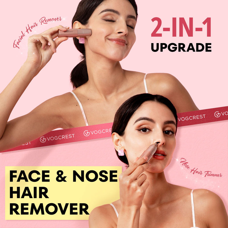 [Australia] - VG VOGCREST Nose Trimmer for Women: 2 in 1 Rechargeable Facial Hair Removal - Portable Mini Face Shaver for Chin Lip Peach Fuzz Ideal for Travel Use Rose Gold 