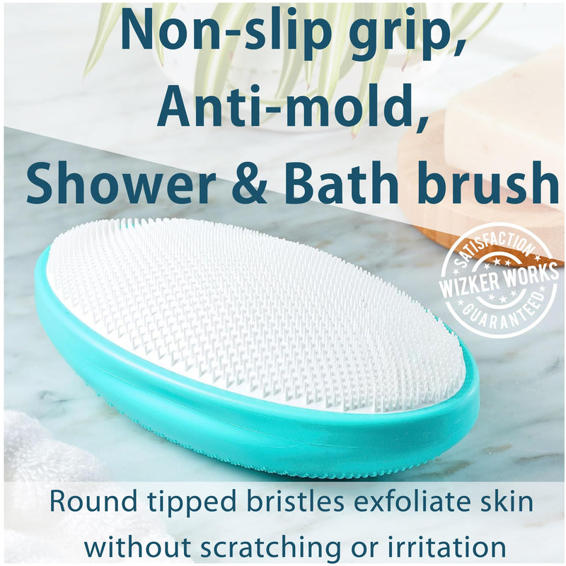 [Australia] - WIZKER® Premium Ingrown Hair Exfoliating Brush: Soft + Firm Face Body Scrubber, Sensitive Skin Exfoliator, Prevents Razor Bumps, Shave, Laser, Wax, Epilation, Dermaplaning – Waterproof, Mold Resistant Sea Blue 