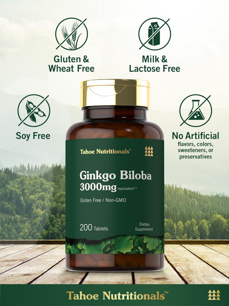 [Australia] - Carlyle Ginkgo Biloba | 3000mg Per Serving | 200 Tablets Extra Strength | Vegetarian | Non-GMO & Gluten Free Supplement | Tahoe Nutritionals 200 Count (Pack of 1) 