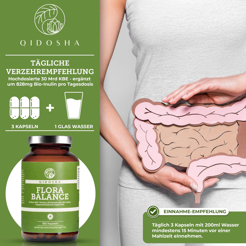 [Australia] - QIDOSHA® Premium bacterial culture complex in organic quality, 180 gastro-resistant capsules, 20 bacterial strains plus inulin, high-dose 30 billion CFU/daily dose, German production, vegan 
