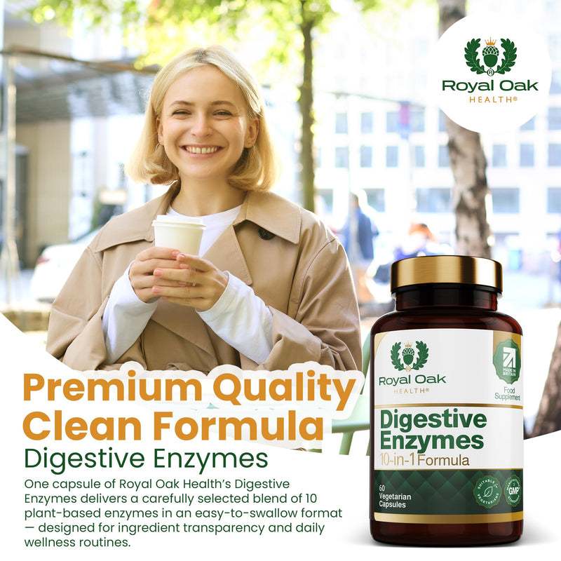 Digestive Enzymes - Broad Spectrum 10 in-1 Formula - with Amylase, Protease, Lipase, Papain & Bromelain - 60 Vegan Capsules, UK Made