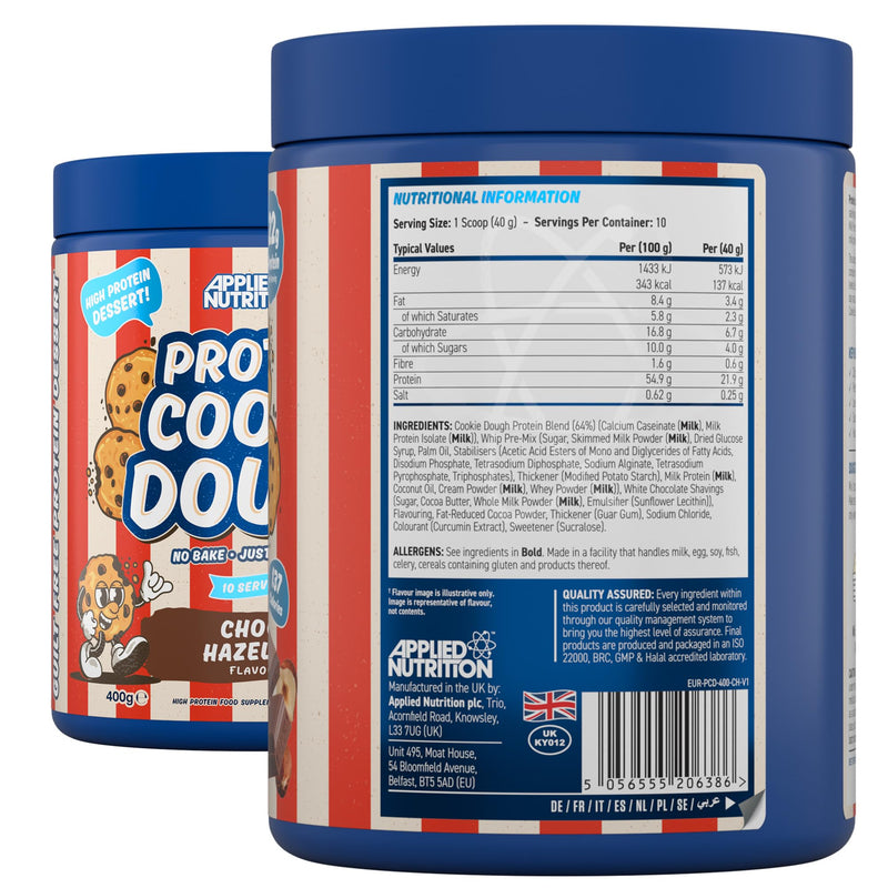 Applied Nutrition Protein Cookie Dough 400g – High Protein Snack, Over 22g of Protein Per Serving, Ready-to-Eat– Low Calorie, Healthy Treat (400g – 10 Servings) (Choco Hazelnut) Choco Hazelnut 10 Serving (Pack of 1)
