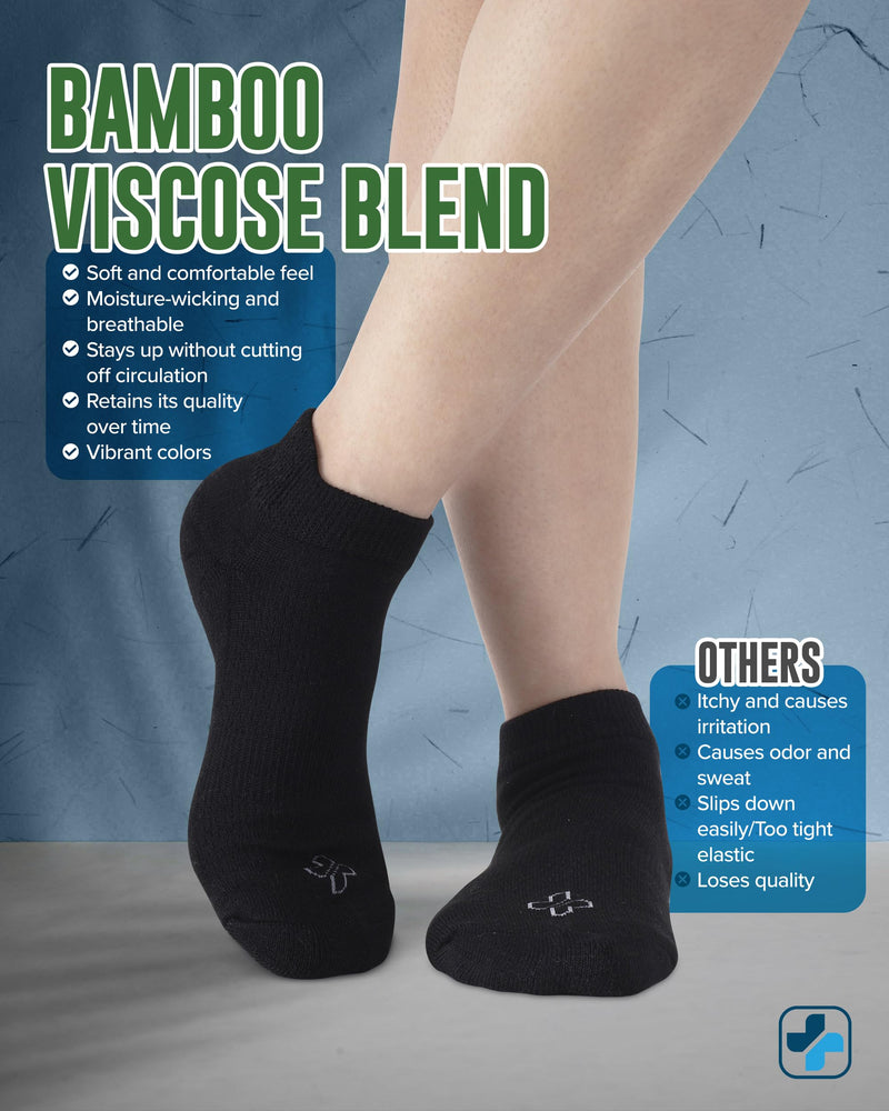 [Australia] - Doctor's Select Viscose Bamboo Ankle Diabetic Socks for Women and Men - 6 Pairs | Super Soft, Non Binding, Loose Wide Top Black - 6 Pairs Large 
