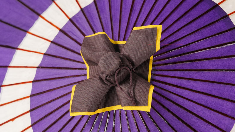 Asian Home Rainproof Handmade Japanese Oiled Paper Umbrella Parasol Half Openable 29.5inch purple&white