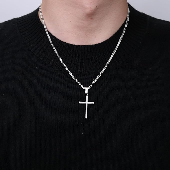 [Australia] - Sterling Silver Cross Necklace - on Silver Chain - Size: 27mm x 16mm x 1.2mm thick - 8156 45.0 Centimetres 