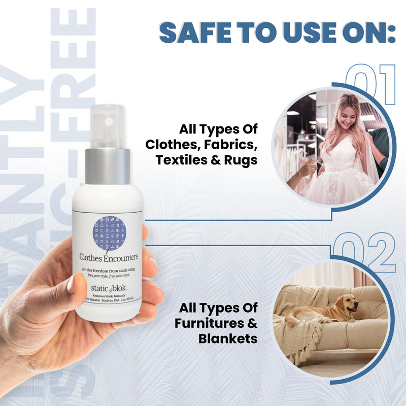 [Australia] - Anti-Static Spray for Clothes - Instantly Eliminate Static Cling, Flyaways, and Shocks from Clothes, Fabrics, Linens, Blankets & Rugs- All-Natural Formula - Lasts All Day- 2oz Travel Size 2 Fl Oz (Pack of 1) 