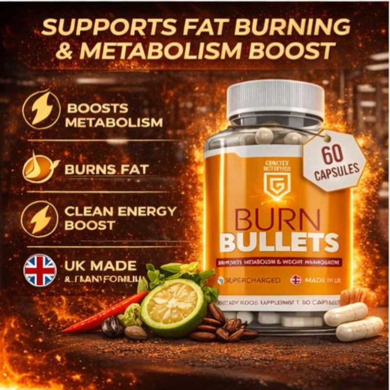 Burn Bullets Capsules for Metabolism & Weight Management Support | 60 Vegan Capsules | Supercharged Energy Boost, Natural Extreme Fat Burner, Caffeine Powered | UK Made | Plant-Based Supplement