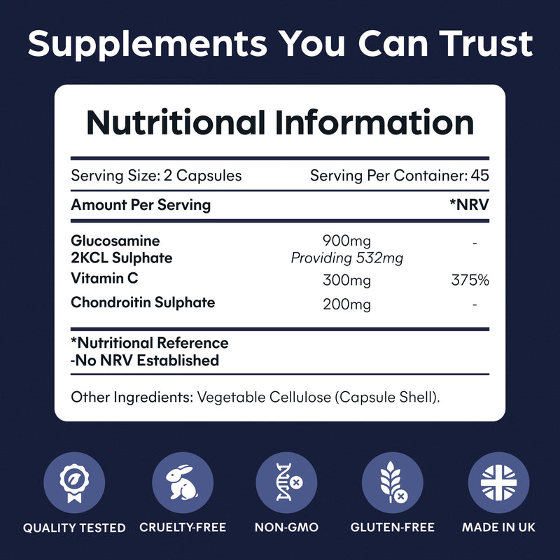 Purolabs Glucosamine Complex – High Strength Glucosamine & Chondroitin with Vitamin C – Advanced Joint Care Supplements for Women & Men to Support Mobility & Flexibility – 90 Capsules