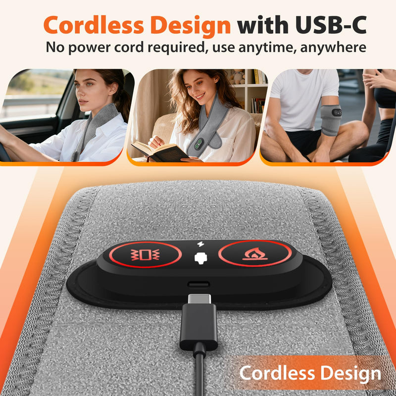 Neck Heating Pad with Massage, Heating Neck Wrap with 660nm 850nm Red Light, with 3000mAh Rechargeable, 3 Levels Heat & 3 Massage