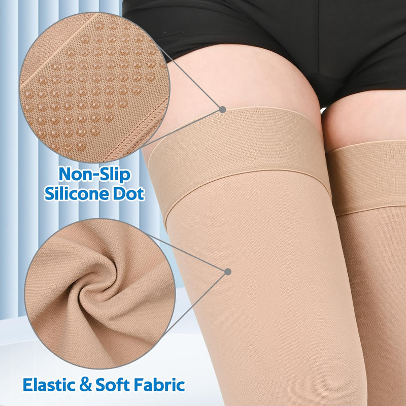 [Australia] - 2Pairs Ktinnead 20-30mmHg Thigh High Compression Stockings for Women, Thigh High Compression Socks, Medical Compression Stockings for Pregnant, Teacher, Doctor, Varicose Veins, Swelling, lymphedema XL Open toe-Beige+Open toe-Black 