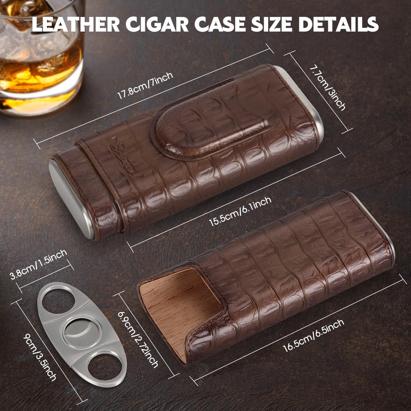 [Australia] - Scotte Cigar Case Leather Cigar Travel Case Cedar Wood Lined Portable Cigar Humidor Box with Cigar Cutter Elegant Cigar Box Great Cigar Accessories for Men 
