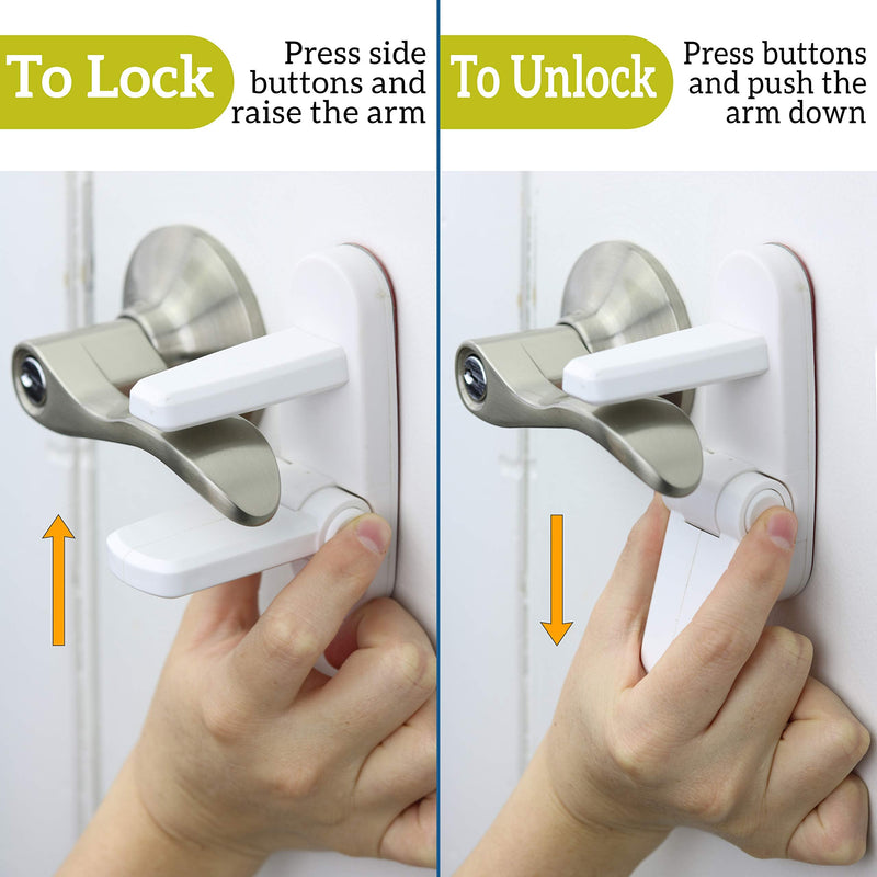 [Australia] - Door Lever Lock (1 Pack) Prevents Toddlers from Opening Doors. 3.25" L * 1.5" W * 4.5" H Easy One Hand Operation for Adults. Durable ABS with 3M Adhesive Backing. Simple Install, No Tools Needed. White 1 Count (Pack of 1) 