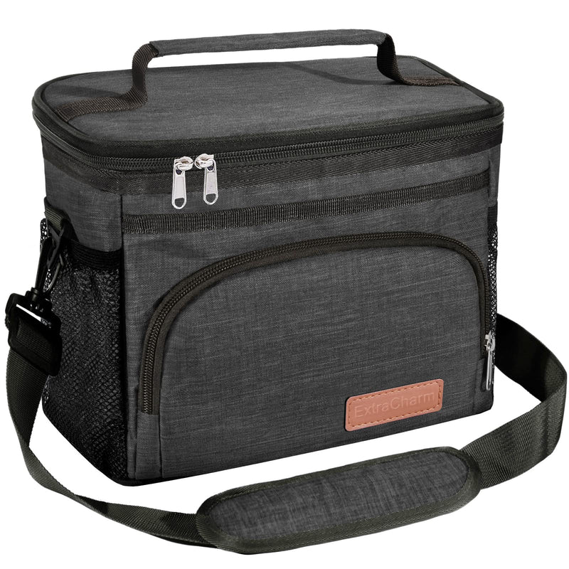 [Australia] - Insulated Lunch Bag for Women/Men - Reusable Lunch Box for Office Picnic Hiking Beach - Leakproof Cooler Tote Bag Organizer with Adjustable Shoulder Strap for Adults - Black 
