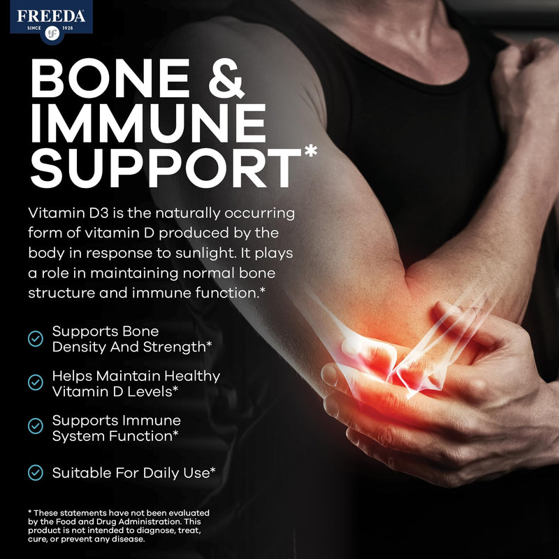 FREEDA Vitamin D3 3000 IU Supplement for Bone Support – 250 Tiny Tablets | Supports Bone, Muscle & Immune Health – Helps Calcium Absorption – Easy-to-Swallow Tiny Tablets, Kosher, & Gluten-Free 250 count