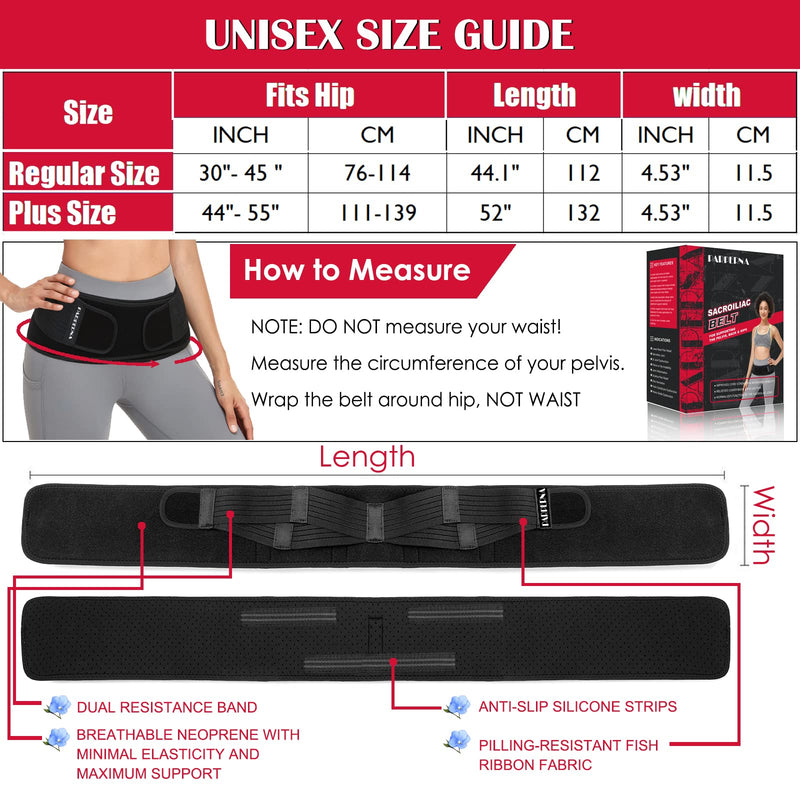 [Australia] - Sacroiliac SI Joint Hip Belt - Lower Back Support Brace for Men Women - Hip Braces for Hip Pain - Pelvic Support Belt - Trochanter Belt - Adjustable Sciatica Pelvis Lumbar Pain Relief ,REGULAR (Hip Size 30"-45") REGULAR (Hip Size 30-45 inch) Black 