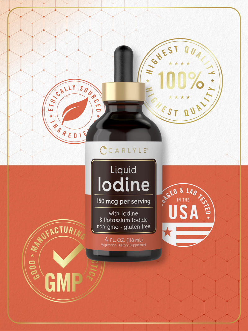 [Australia] - Carlyle Liquid Iodine Drops 4 fl oz | 150 mcg | Iodine & Potassium Iodide Supplement | Vegetarian Liquid Tincture | Non-GMO, Gluten Free 