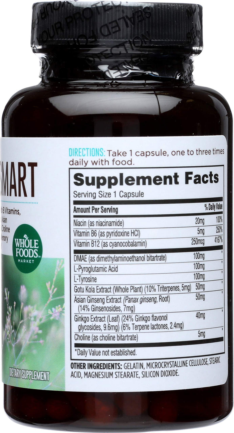 365 by Whole Foods Market, Think Smart with B Vitamins, Amino Acids, Ginkgo, Asian Ginseng, Gotu Kola, & Choline, 120 Capsules 120 Count (Pack of 1)
