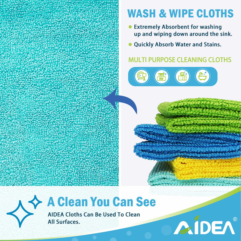 [Australia] - AIDEA Microfiber Cleaning Cloths-8PK, All-Purpose Cleaning Towels, Soft Absorbent Cleaning Rags Kitchen Towels, Lint-Free Dusting Cloth for House, Kitchen, Car, Window-(12in.x 12in.) Blue/Yellow 8 PK 