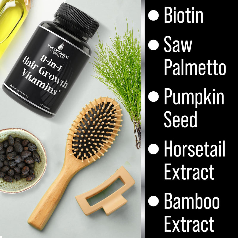 11-in-1 Hair Growth Supplements. Vitamins for Thicker Hair for Women & Men | Advanced Vitamin Complex, 5000mcg Biotin, Pumpkin Seed, Zinc. For Thinning & Brittle Hair. Supports Healthier-Looking Scalp