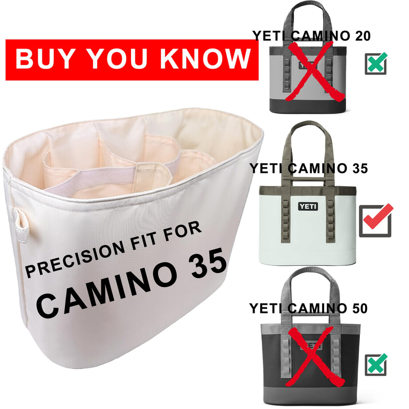 Bag Organizer Insert for YETI Camino 35, 6-Pocket Bag Organizer (5 Fixed + 1 Adjustable), Open Top Access, Fits Camino 35 Carryall