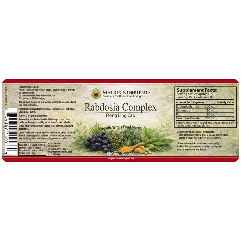 RABDOSIA Complex - Highly Potent Antioxidant for Maximum Cell Protection! - 100% Natural Ingredients: Rabdosia Extract, Green Tea, Resveratrol, Rutin - Vegan Capsules (120ct) 120ct