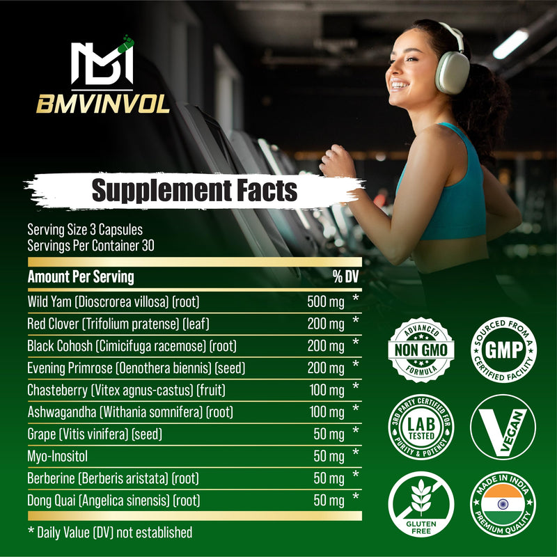 [Australia] - Wild Yam Supplement | Red Clover, Black Cohosh, Evening Primrose, Berberine, Myo-Inositol - Hormone Balance for Women [ 90 Capsules] 