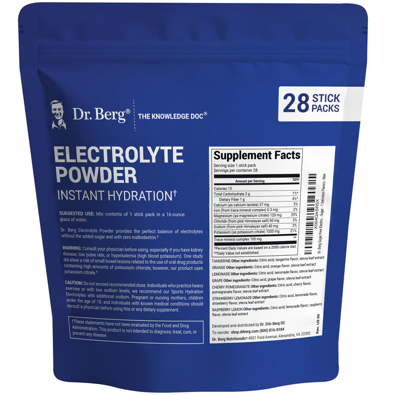Dr. Berg Sugar Free Electrolyte Powder Packets (Variety Pack) - Daily Electrolyte Drink Mix - 28 Total Hydration Pouches Sugar Free - Keto Electrolytes Powder Packets No Sugar - 7 Delicious Flavors Electrolyte Variety Pack