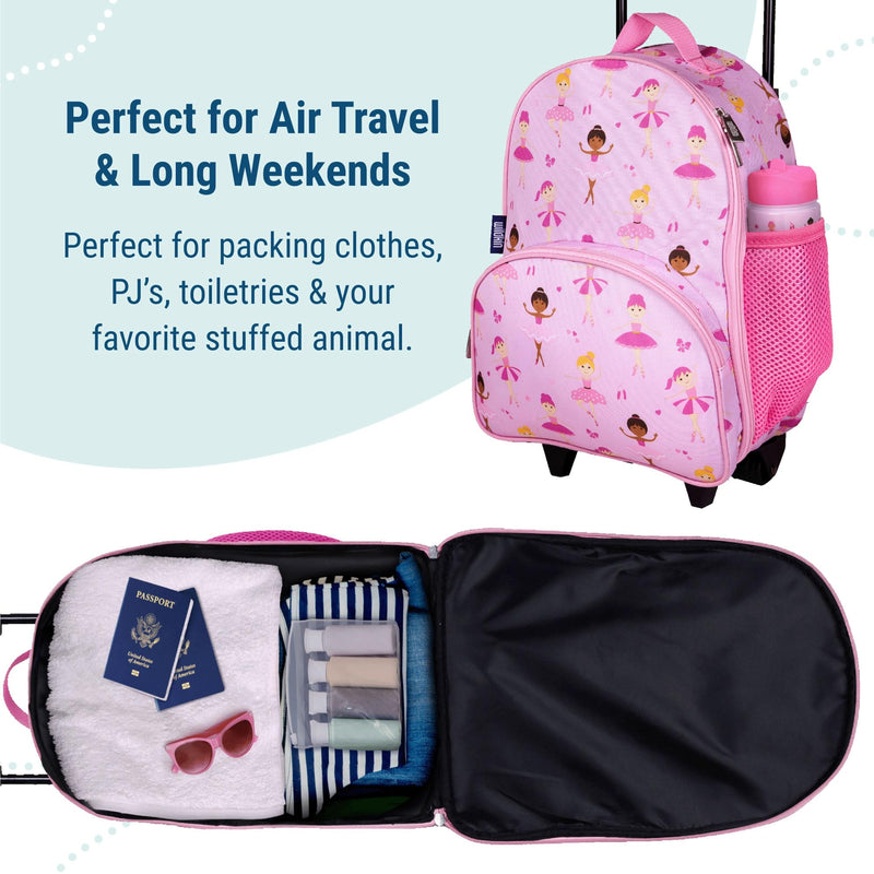 Wildkin Kids Rolling Luggage Bundle with 2 Matching Bag Tags (Ballerina)