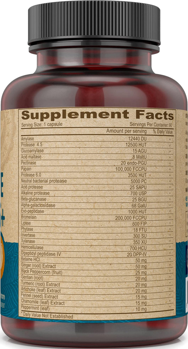 DEVA Vegan Vitamins Digestive Enzymes Plus Supplement - A Unique Blend of Enzymes & Herbs - 90 Capsules, 1-Pack 90 Count (Pack of 1)