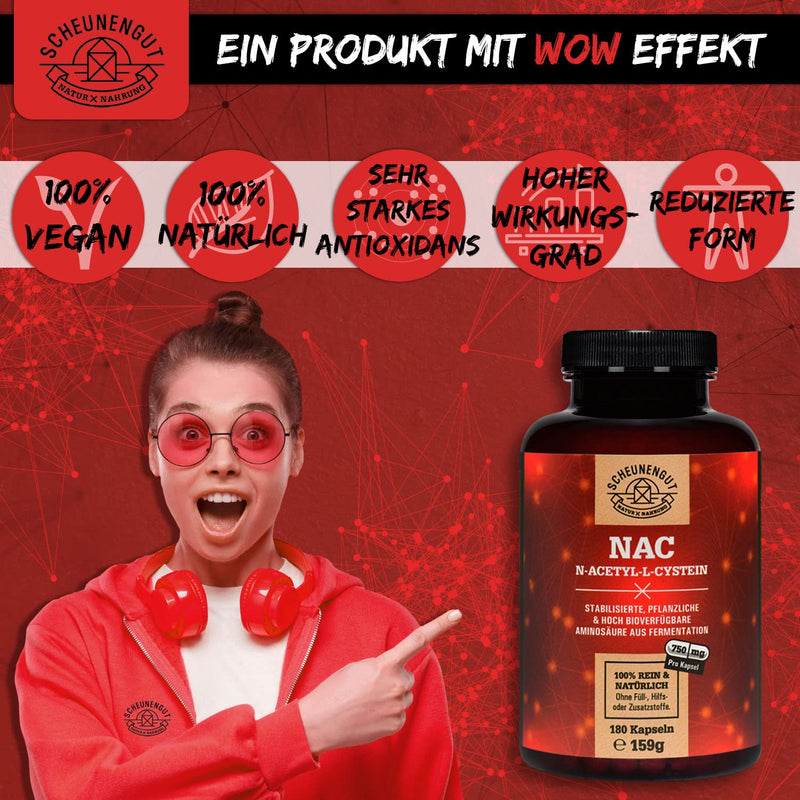 [Australia] - NAC - 180 capsules 750mg each - IMPORTANT: 100% naturally derived (no chemicals) I N-Acetyl L-Cysteine High dosage I Absolutely pure - no additives I Vegan and laboratory tested I from Germany I SCHEUNENGUT® 