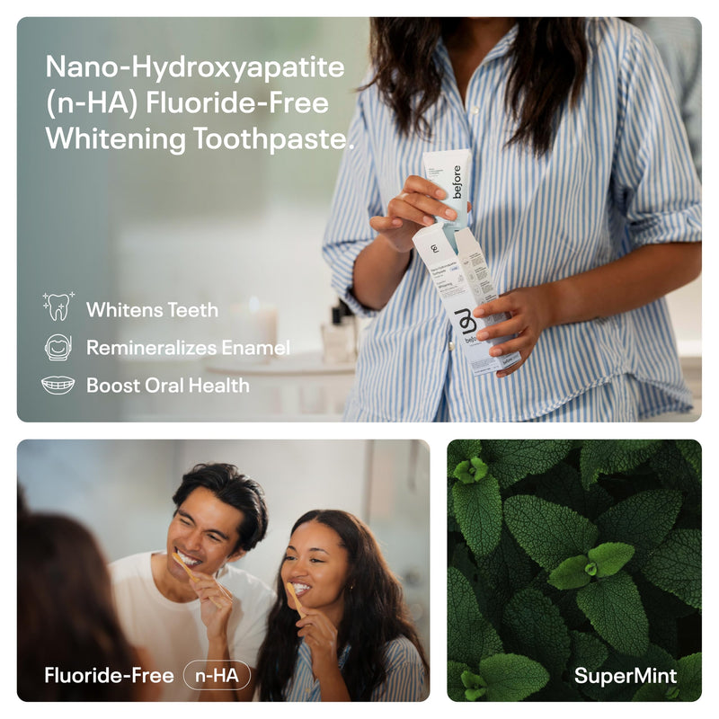 [Australia] - Before | Fluoride Free n-HA Whitening Toothpaste | Natural, Nano Hydroxyapatite Helps Strengthen Teeth & Remineralize Enamel for Oral Health, Lasting Mint Flavor, Made in The USA — 4.4oz 4.4 Fl Oz (Pack of 1) 