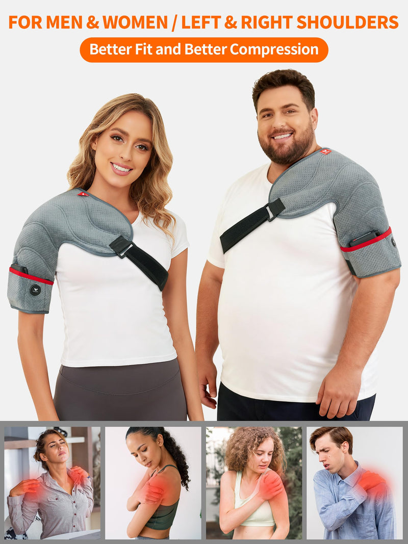 Vofuoti Portable Cordless Shoulder Heating Pad with 7.4V 10000mAh Battery | Heated Shoulder Brace with 3 Heat Settings, Rechargeable Electric Heated Shouldre Wrap Support for Men Women Gray FREE SIZE