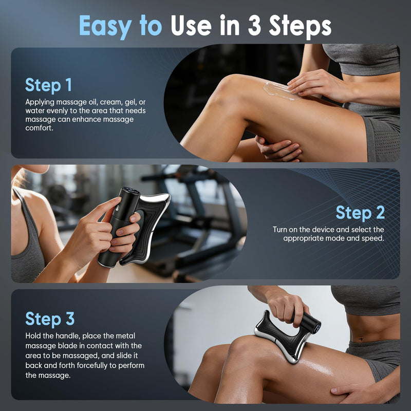 Heated Muscle Scraper Tool with Pulse & Vibration for Muscle Relief, Black | Heated Muscle Scraper with 3 Modes/Intensities, 10-Min Auto Shut-Off, Portable for Muscle Soreness Relief, Workouts & Home