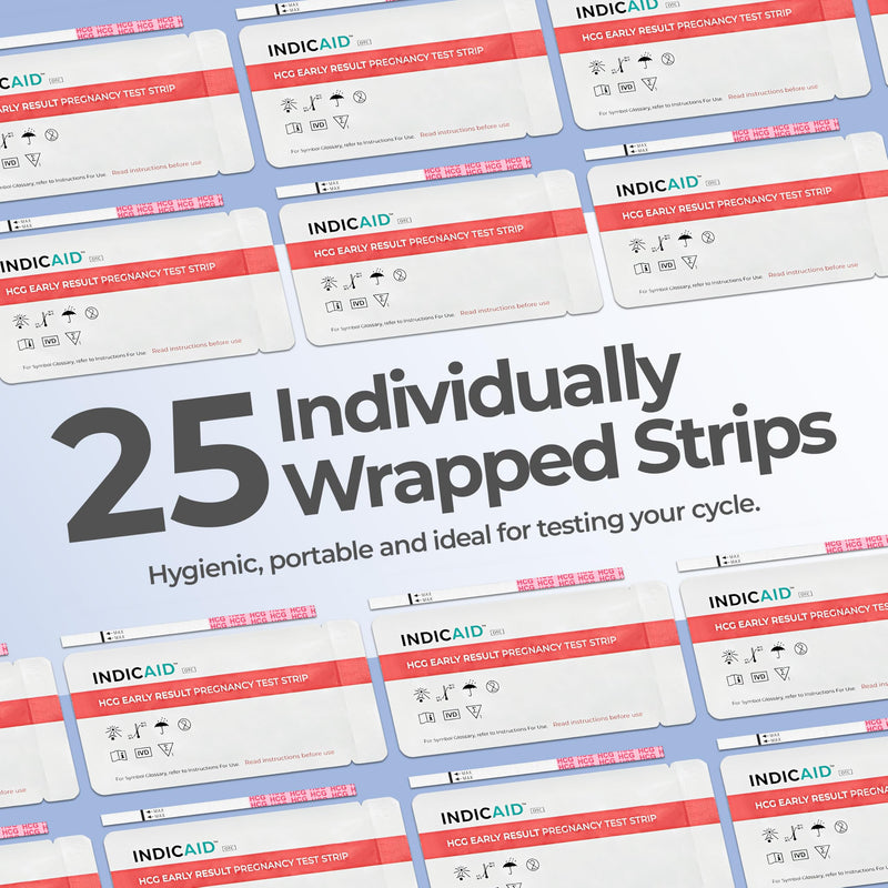 INDICAID 510K Cleared Early Detection Pregnancy Test Strips, High Sensitivity 10mIU to Test 6 Days Before Missing Period, 25 Tests Daily Monitoring of hCG During Pregnancy, Over 99% Accuracy