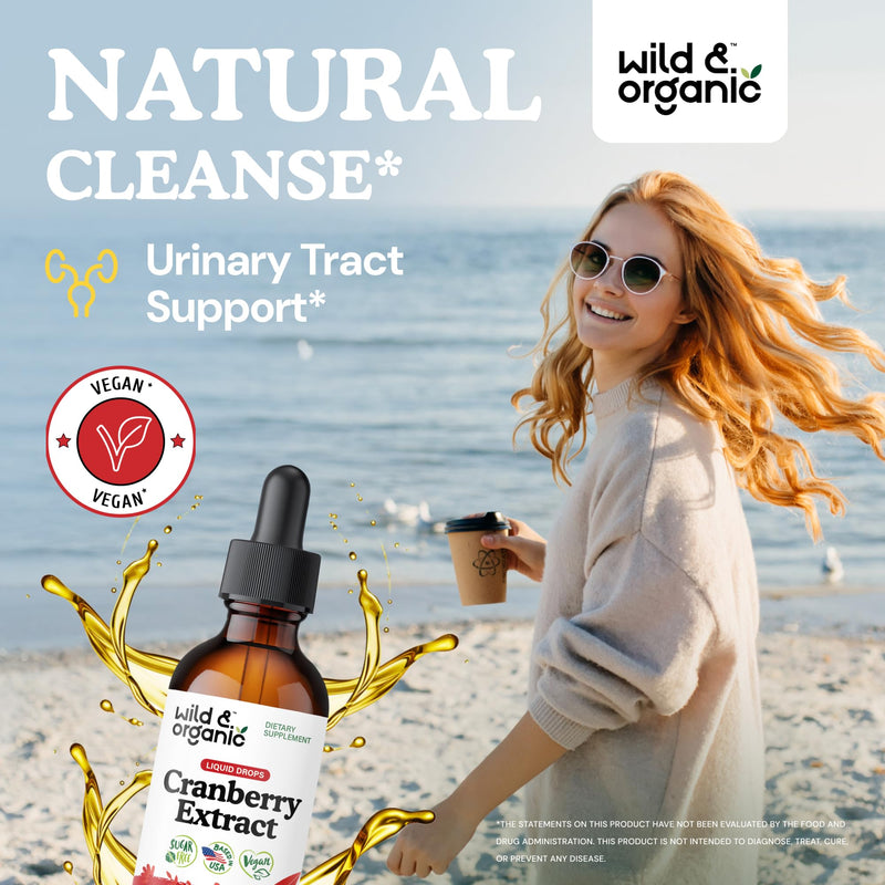Wild & Organic Cranberry Supplement Drops - Urinary Tract Support - 2 oz | Antioxidant Source - Urinary Tract Support for Women & Men - Cranberry Extract Liquid Supplement - Alcohol-Free Tincture 2 Fl Oz (Pack of 1)
