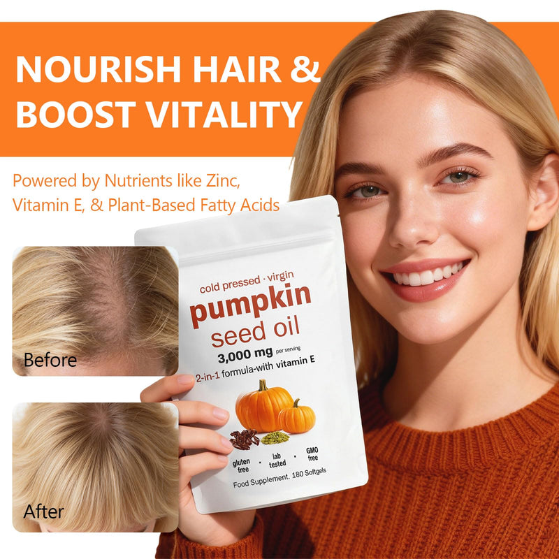 Pumpkin Seed Oil Capsules, 180 Softgels | Cold-Pressed 4:1 Extract 3000mg | Supports Prostate, Bladder & Hair Health | Rich in Omega 6&9, Phytosterols | Non-GMO, Gluten-Free White