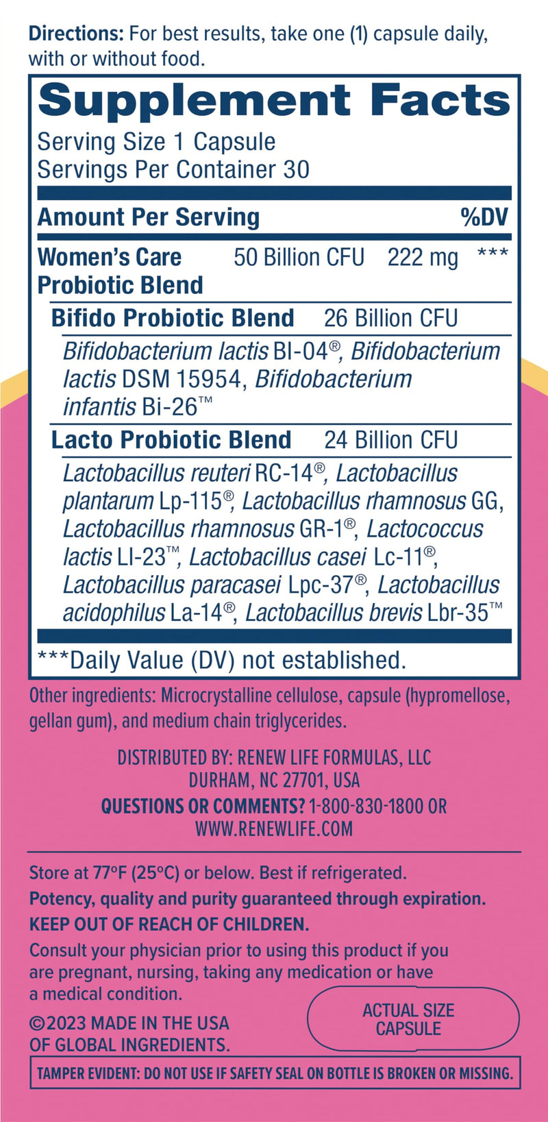 [Australia] - Renew Life Women's Probiotic Capsules, 50 Billion CFU Guaranteed, Supports pH Balance, Vaginal, Urinary, Digestive and Immune Health(2), L. Rhamnosus GG, Dairy, Soy and Gluten-Free, 30 Count 30 Count (Pack of 1) Nutritional Supplement 