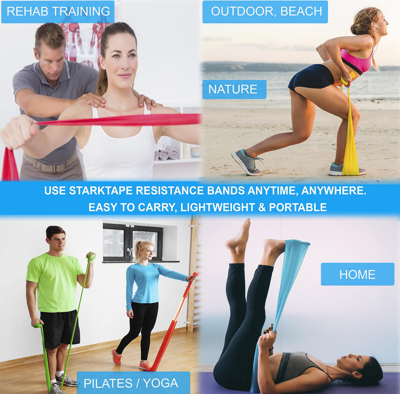 [Australia] - Starktape Resistance Bands Set. 3 or 5 Pack Non-Latex Physical Therapy, Professional Elastic Band. Perfect for Home Exercise, Workout, Strength Training, Yoga, Pilates, Rehab, Gym Yellow/Red/Green/Blue/Gray 