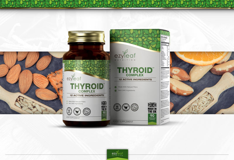 Ezyleaf Thyroid Complex | L Tyrosine Thyroid Support Supplement with Ashwagandha, Iodine, Zinc, Kelp, Sea Moss, Potassium Iodide, Guggul Extract & Selenium | 90 L-Tyrosine Capsules | UK ISO Certified