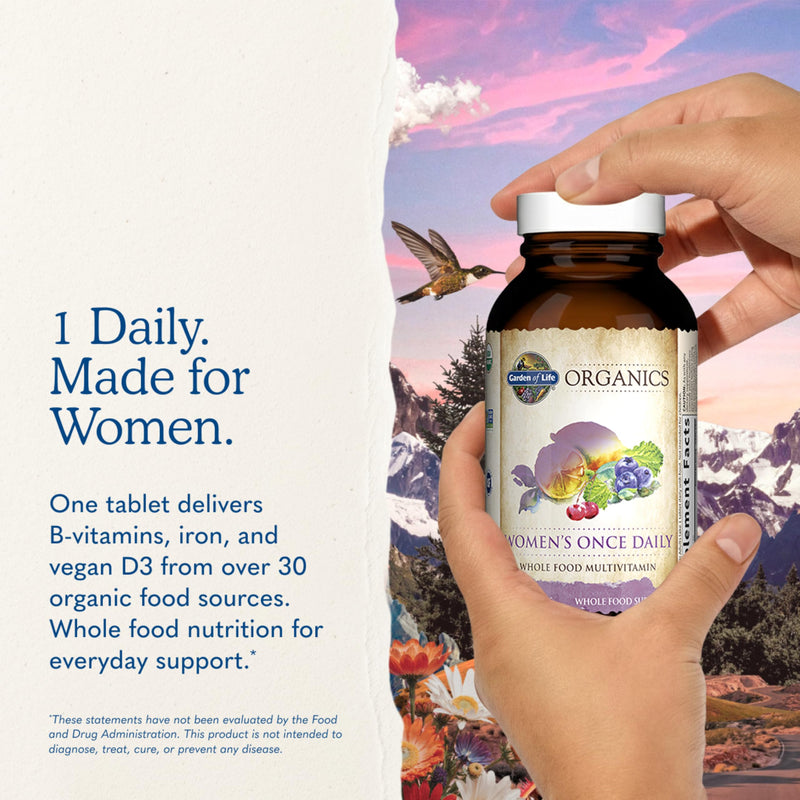 Garden of Life Organics Multivitamin for Women - Women's Once Daily Multi - Whole Food Multi with Iron, Biotin, Vegan Organic Womens Multivitamin for Health, Energy Hair Skin and Nails, 60 Tablets | Women's Once Daily, Whole Food Multi with Iron, Bioti...