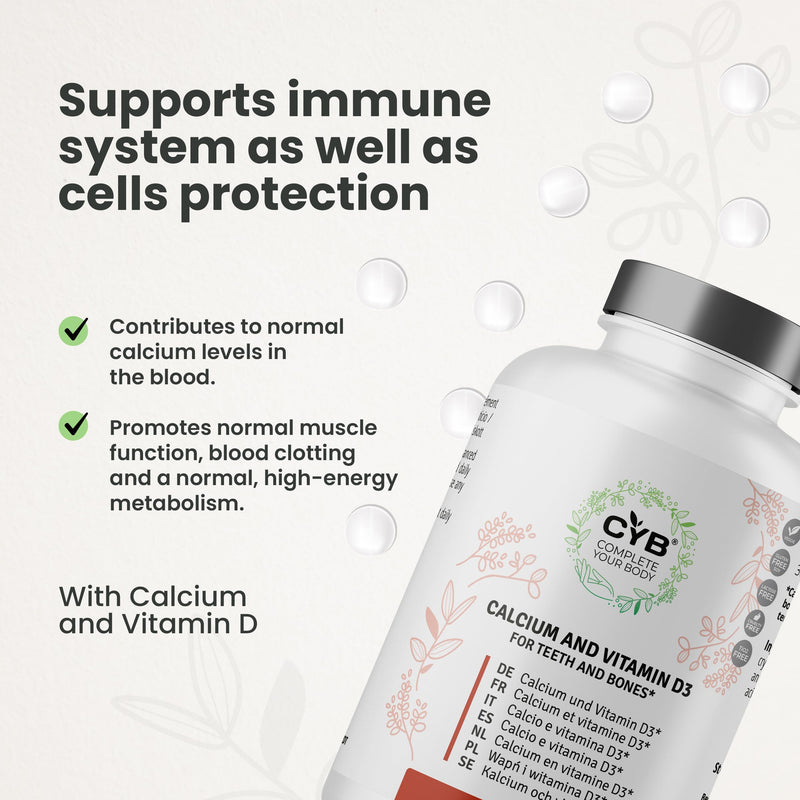 CYB | 800mg Calcium Tablets + Vitamin D3 Tablets | High Dosage - 6 Month Supply | Daily Supplement with Calcium and Vitamin D Tablets - Vegetarian Gluten Free Lactose Free