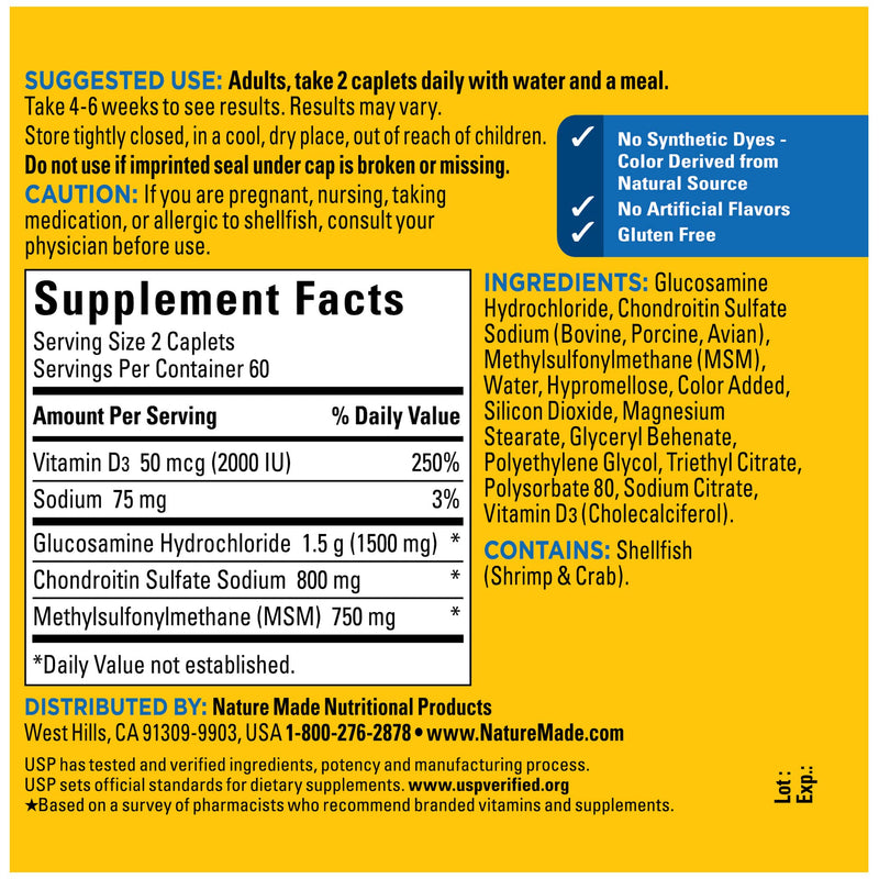 [Australia] - Nature Made Glucosamine Chondroitin Complex with MSM, Dietary Supplement for Joint Support, 120 Caplets, 60 Day Supply Unflavored 120 Count (Pack of 1) 